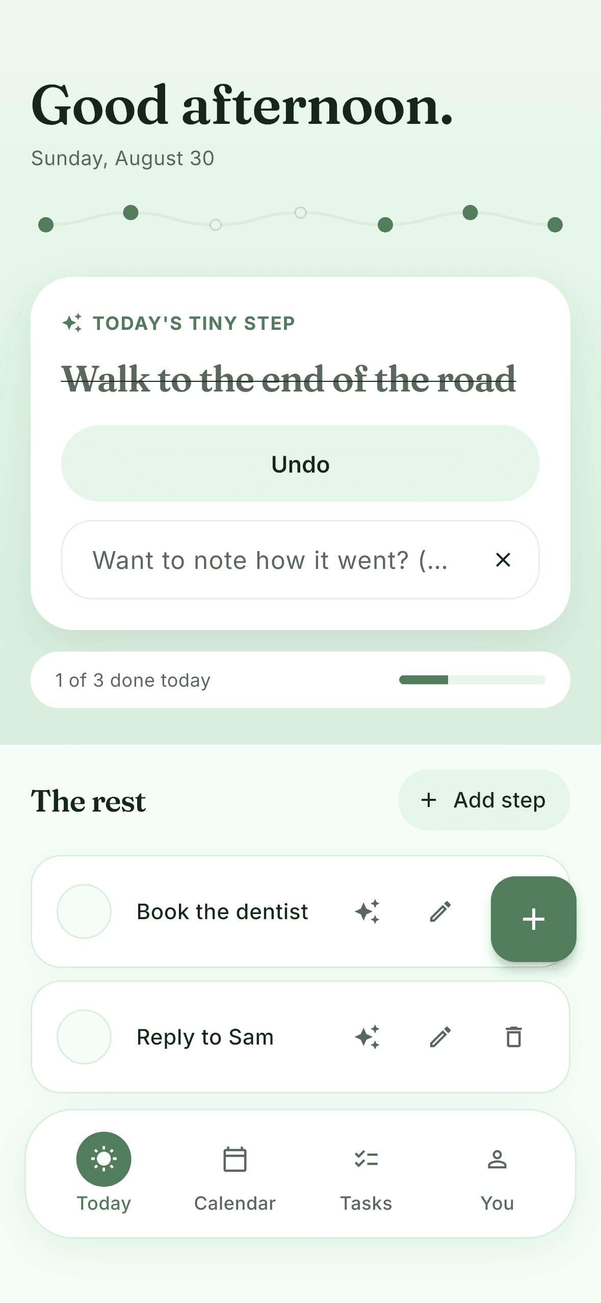 Stepli's home screen, showing today's step kept
